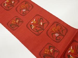 四角に花葉模様織出し洒落袋帯